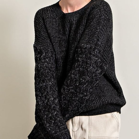 Last 1! NWT Black Woven Sleeve Sweater - Picture 5 of 5